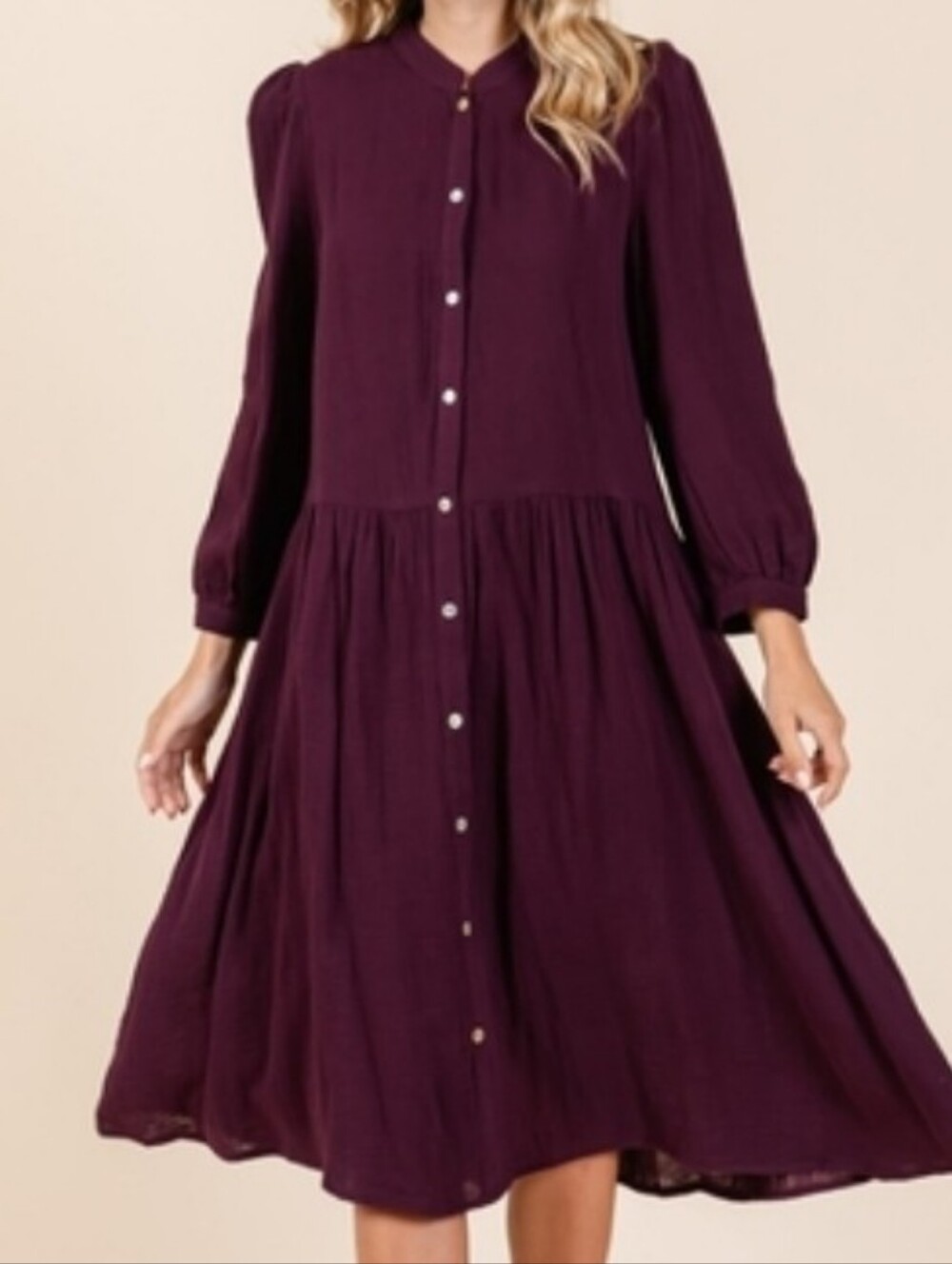 NWT - Double Gauze ROLYPOLY Plum Tiered Cotton Midi Shirt Dress - Size L